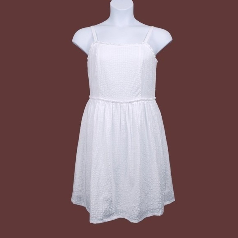 Loft Womens Sleeveless White Cotton Seersucker Mini Dress Size 8 NWT
